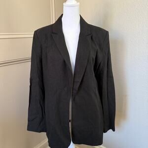 Scoop Linen Blazer Jacket Women Size M Black Lined Waist Tie Size L (12-14)
